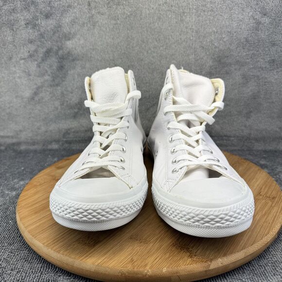 Converse Chuck Taylor All Star Mens 10 White Leather High Top Shoes Sneakers - Picture 2 of 9